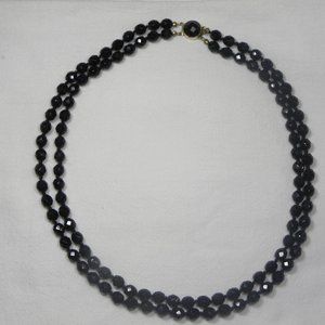 Vintage Necklace Black 2 Strand Glass Bead Austria